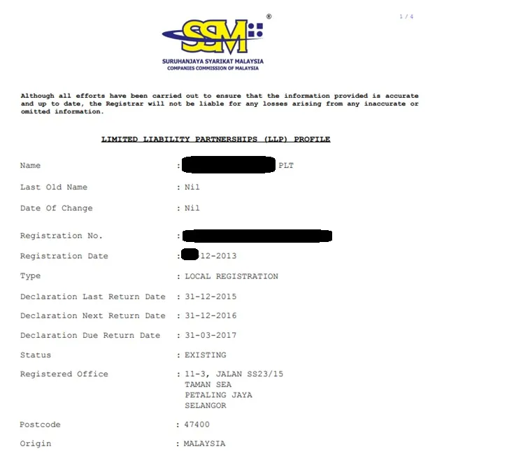 Snapshot of the LLP’s SSM profile